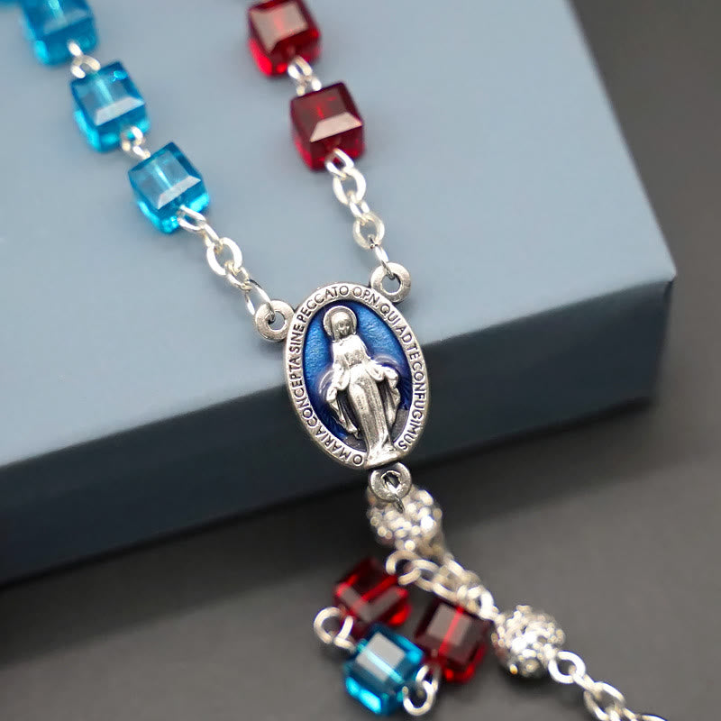 Christianartworkshop Miraculous Medal & Crucifix of 6 mm Square Multicolor Crystal Alloy Chain Rosary - image 5