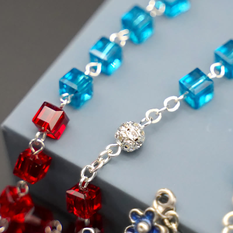 Christianartworkshop Miraculous Medal & Crucifix of 6 mm Square Multicolor Crystal Alloy Chain Rosary - image 7