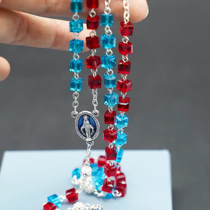 Christianartworkshop Miraculous Medal & Crucifix of 6 mm Square Multicolor Crystal Alloy Chain Rosary - image 3
