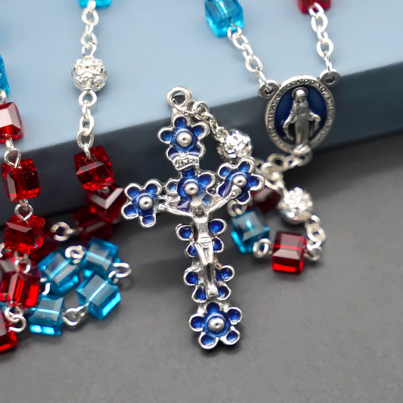 Christianartworkshop Miraculous Medal & Crucifix of 6 mm Square Multicolor Crystal Alloy Chain Rosary - image 6
