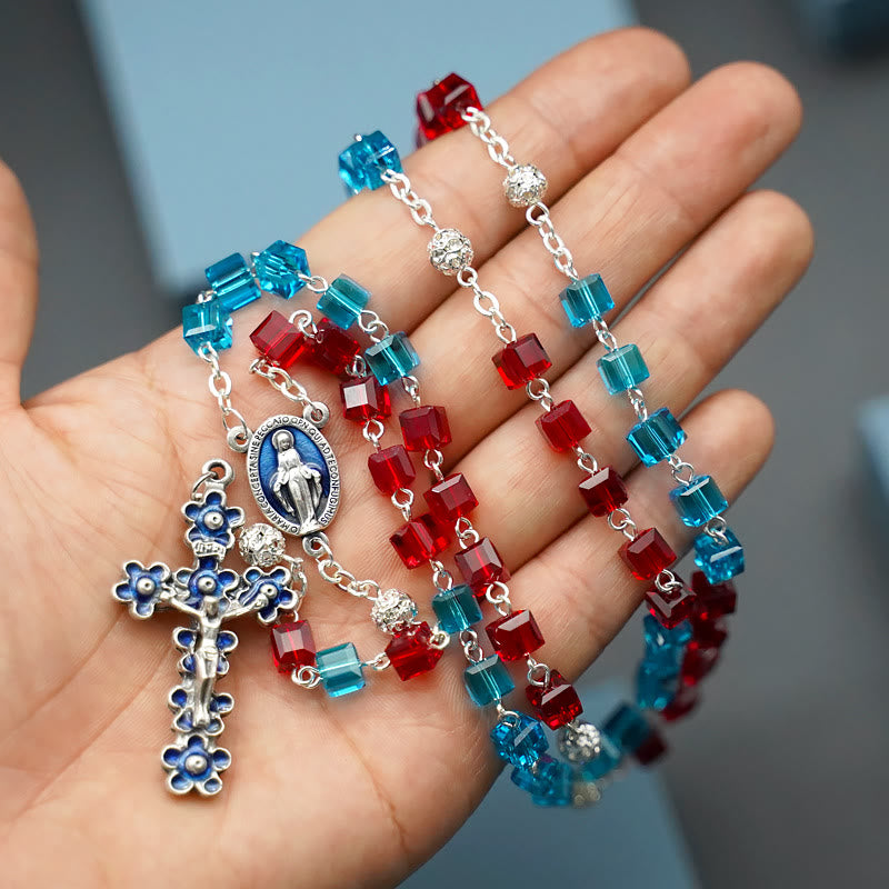 Christianartworkshop Miraculous Medal & Crucifix of 6 mm Square Multicolor Crystal Alloy Chain Rosary - image 2