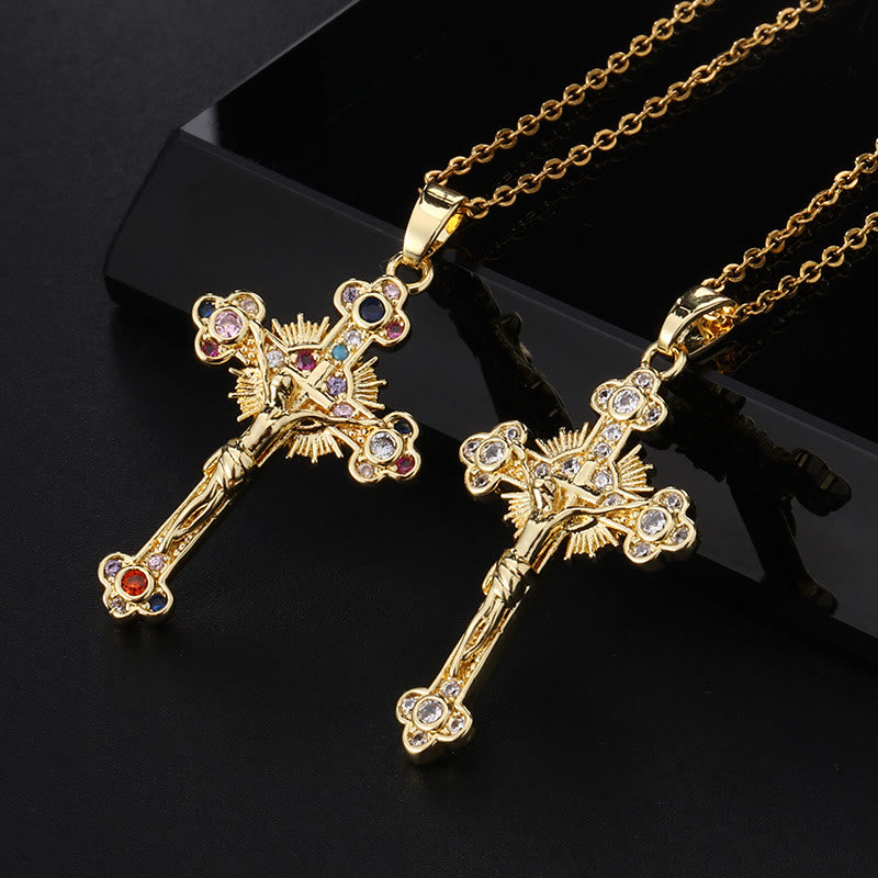 Christianartworkshop Fresh Pastoral Style Crucifix with Biblical Colorful Gemstones Pendant Necklace - White - image 1