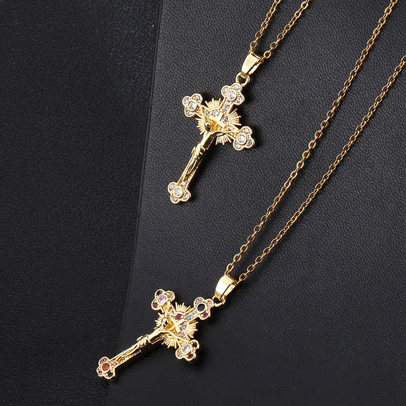Christianartworkshop Fresh Pastoral Style Crucifix with Biblical Colorful Gemstones Pendant Necklace - image 2