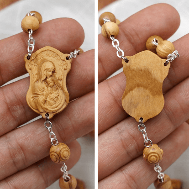 Christianartworkshop Madonna and Child & Crucifix of 8 mm Round Multicolor Olive Wood Alloy Chain Rosary - image 8