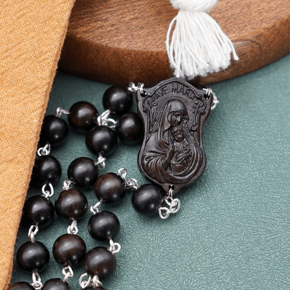 Christianartworkshop Madonna and Child & Crucifix of 8 mm Round Multicolor Olive Wood Alloy Chain Rosary - image 13