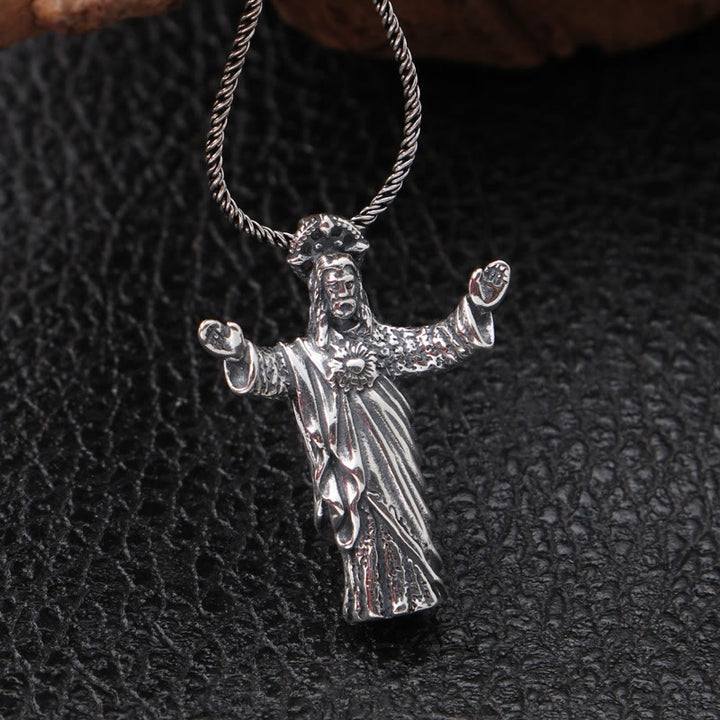 Christianartworkshop Retro Old-Fashioned Style Jesus Sterling Silver Pendant Necklace - image 2