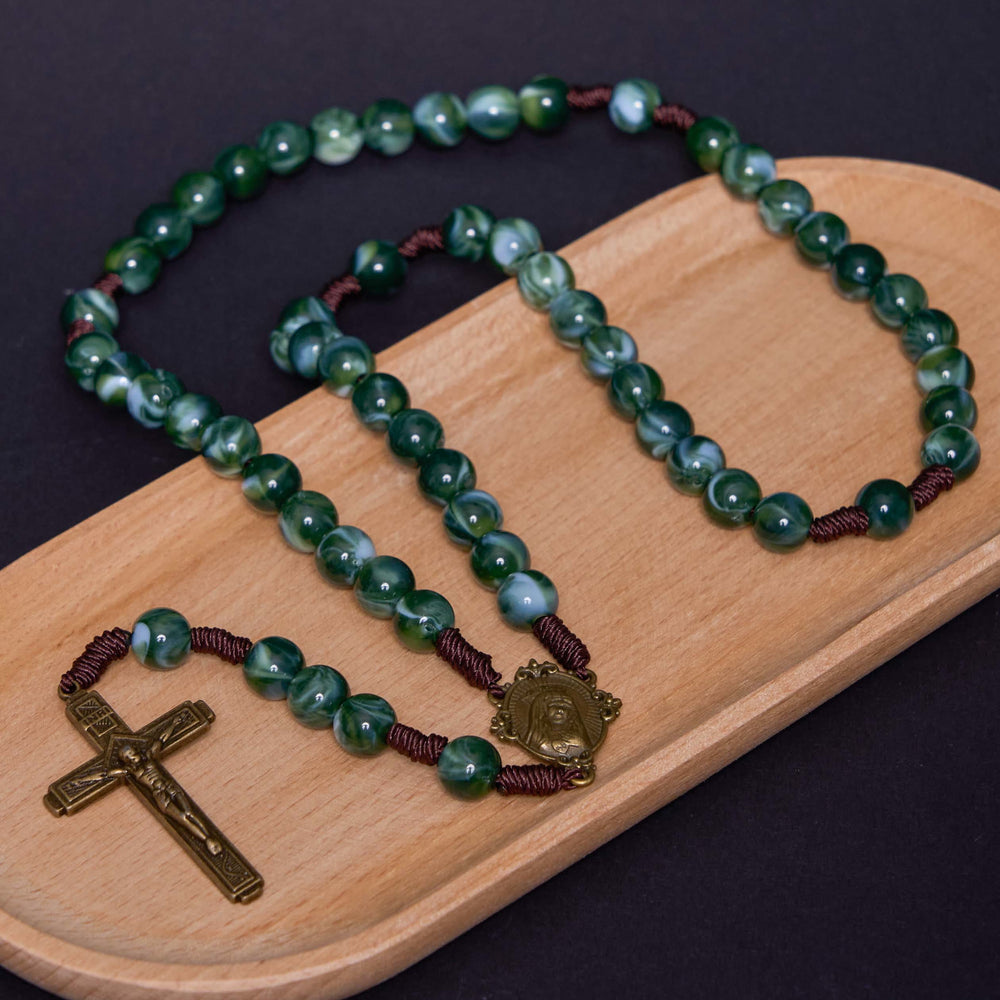 Christianartworkshop Our Lady of Guadalupe & Crucifix of 10 mm Round Green Agate Nylon Cord Rosary - image 2