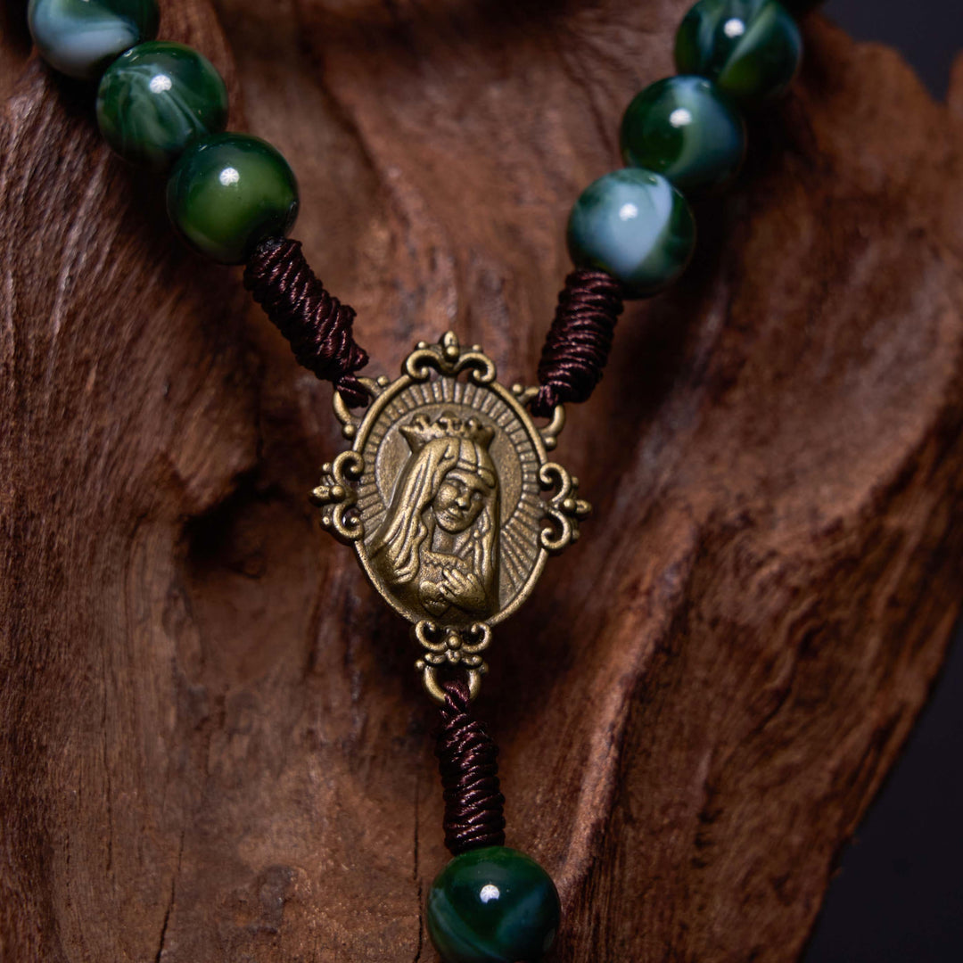 Christianartworkshop Our Lady of Guadalupe & Crucifix of 10 mm Round Green Agate Nylon Cord Rosary - image 4