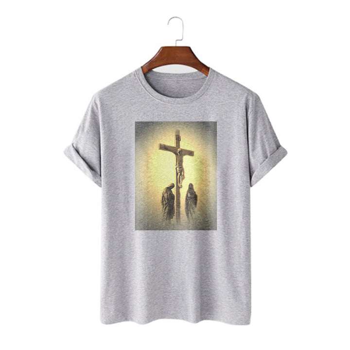 Christianartworkshop Classic Style Crucifixion of Jesus Graphic Short Sleeve Washed T-shirt - Grey - 2XL - image 19
