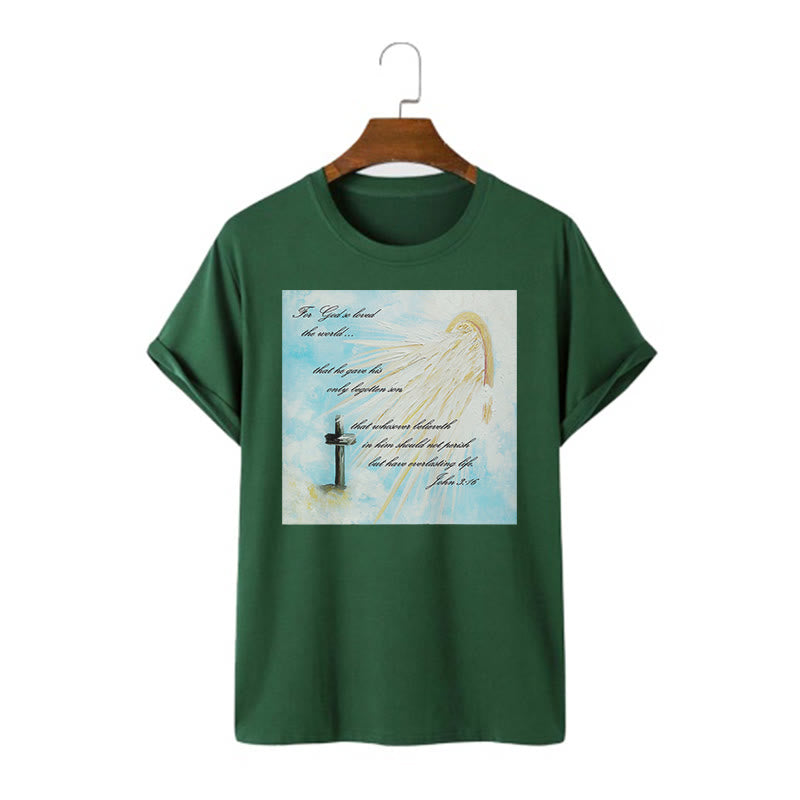 Christianartworkshop Classic Style For God so Loved the World  Short Sleeve Washed T-shirt - Dark Green - 2XL - image 11