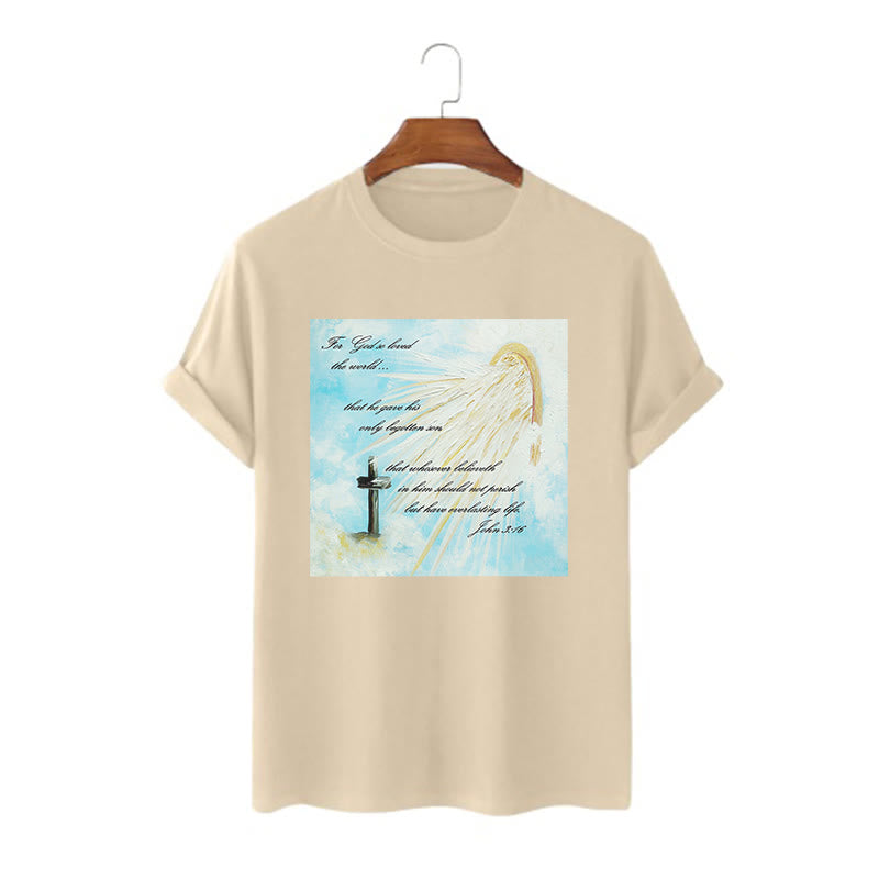 Christianartworkshop Classic Style For God so Loved the World  Short Sleeve Washed T-shirt - Khaki - 2XL - image 9