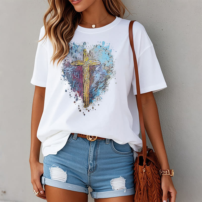 Christianartworkshop Classic Style Cross my Heart Short Sleeve T-shirt - image 2