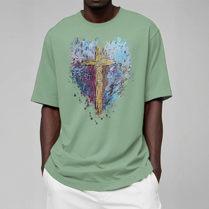 Christianartworkshop Classic Style Cross my Heart Short Sleeve T-shirt - image 13