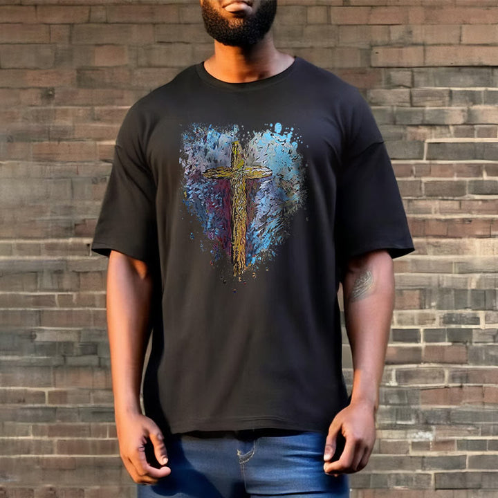 Christianartworkshop Classic Style Cross my Heart Short Sleeve T-shirt - image 5