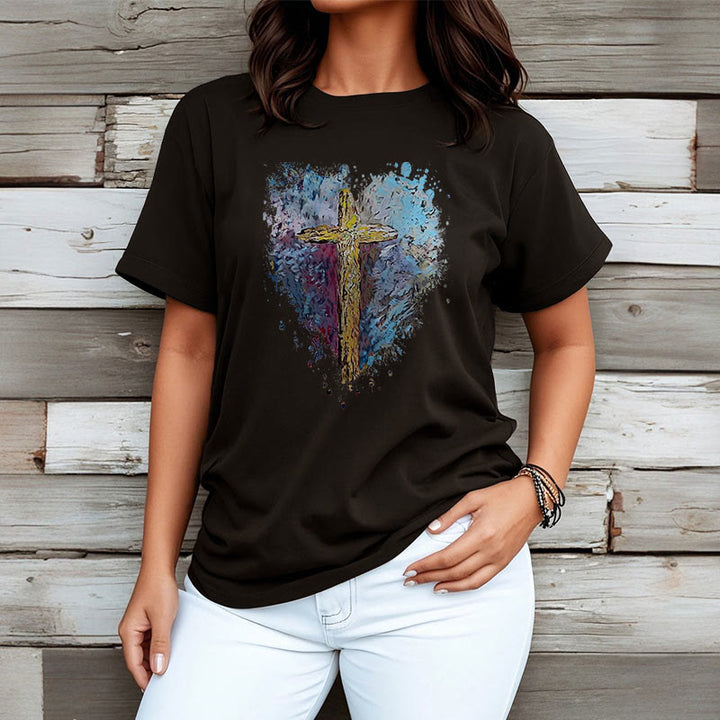 Christianartworkshop Classic Style Cross my Heart Short Sleeve T-shirt - image 5