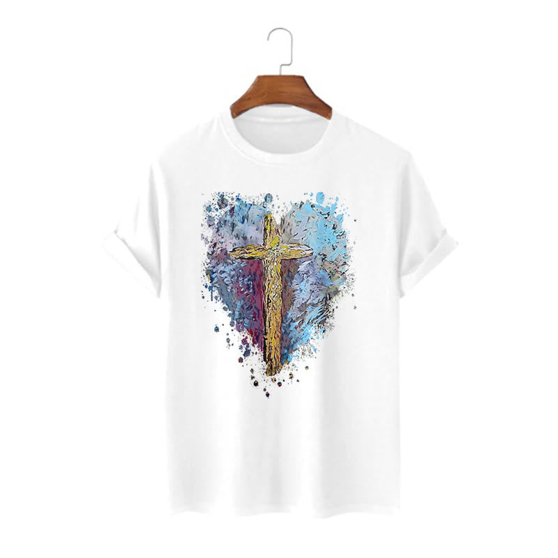 Christianartworkshop Classic Style Cross my Heart Short Sleeve T-shirt - White - 2XL - image 0