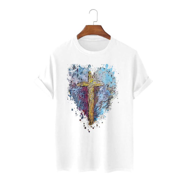 Christianartworkshop Classic Style Cross my Heart Short Sleeve T-shirt - White - 2XL - image 0