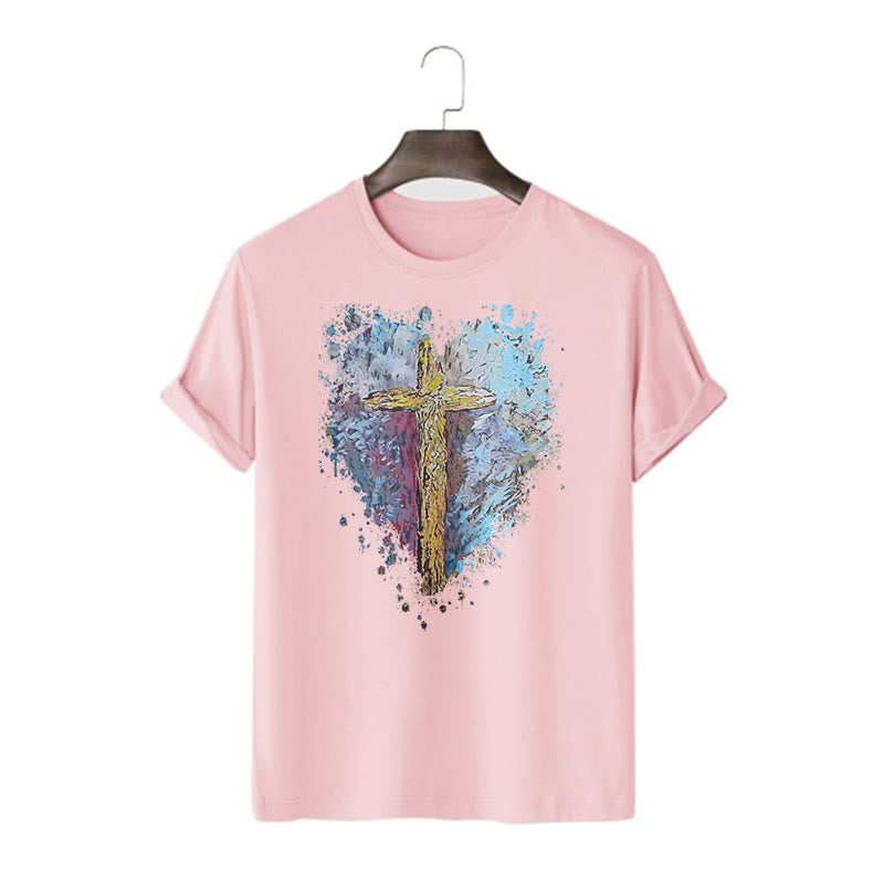 Christianartworkshop Classic Style Cross my Heart Short Sleeve T-shirt - Pink - 2XL - image 14