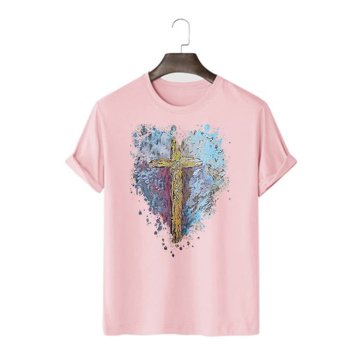 Christianartworkshop Classic Style Cross my Heart Short Sleeve T-shirt - Pink - 2XL - image 14