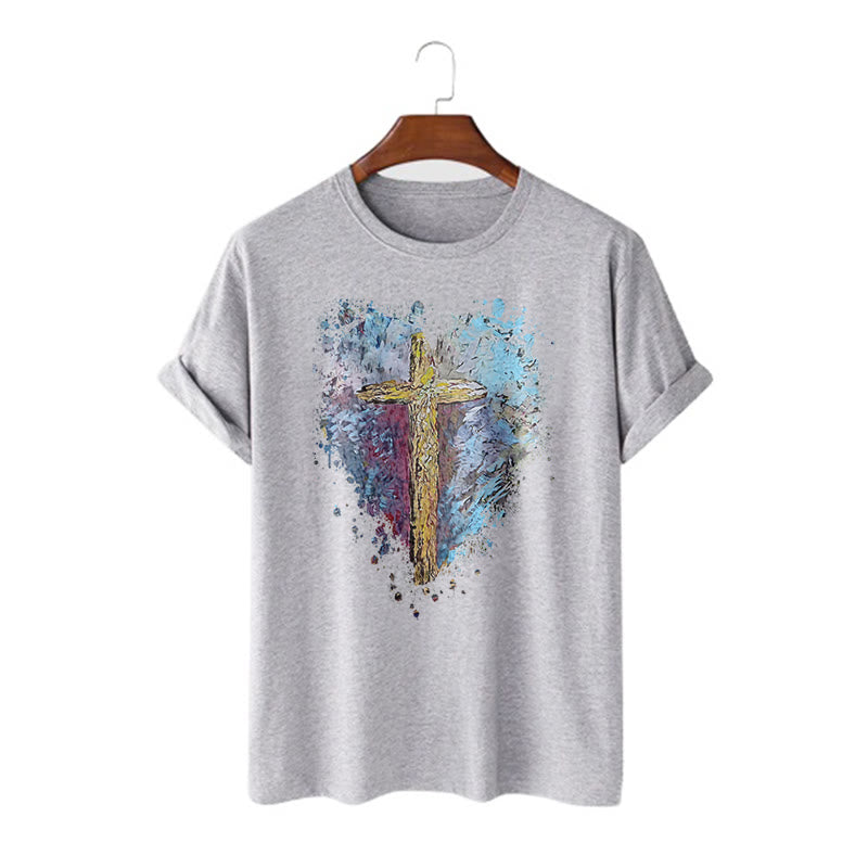 Christianartworkshop Classic Style Cross my Heart Short Sleeve T-shirt - Grey - 2XL - image 19