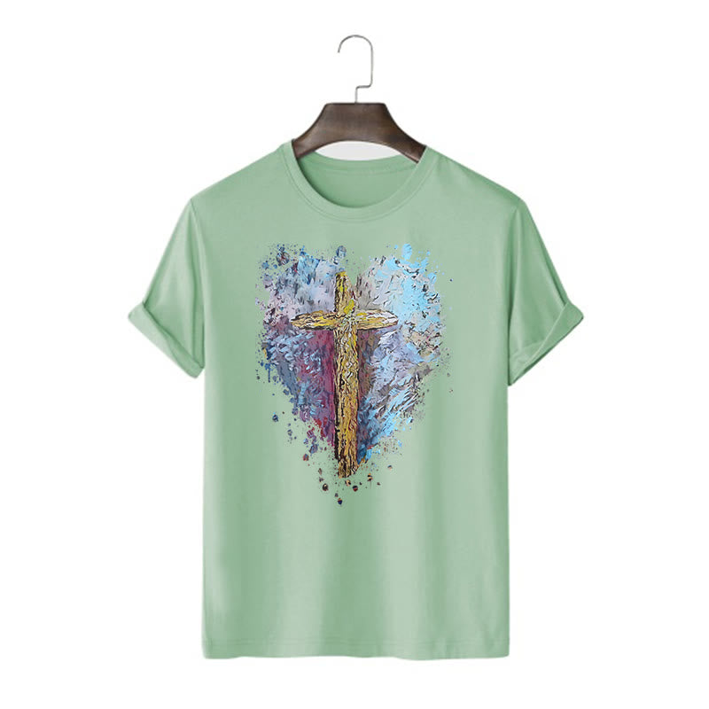Christianartworkshop Classic Style Cross my Heart Short Sleeve T-shirt - Light Green - 2XL - image 12