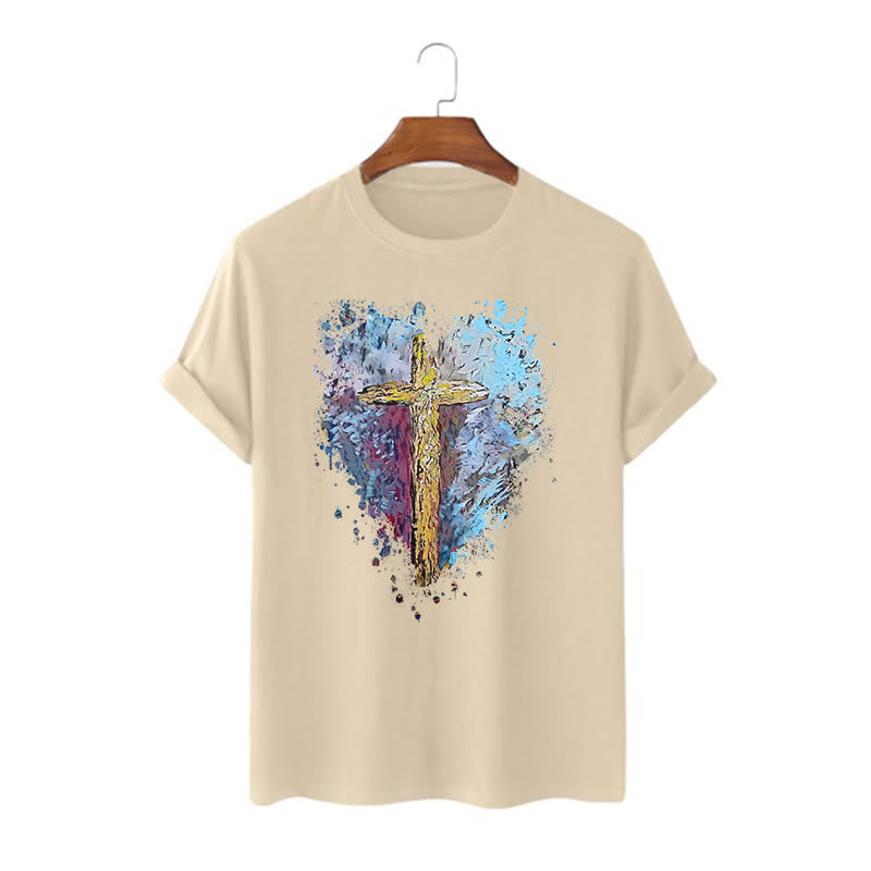 Christianartworkshop Classic Style Cross my Heart Short Sleeve T-shirt - Khaki - 2XL - image 8