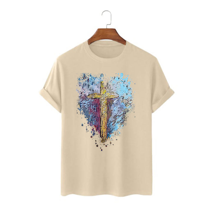 Christianartworkshop Classic Style Cross my Heart Short Sleeve T-shirt - Khaki - 2XL - image 8