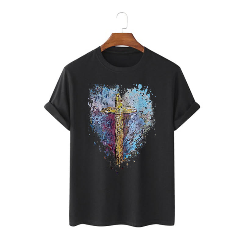 Christianartworkshop Classic Style Cross my Heart Short Sleeve T-shirt - Black - 2XL - image 4