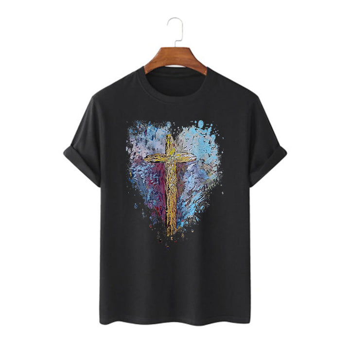 Christianartworkshop Classic Style Cross my Heart Short Sleeve T-shirt - Black - 2XL - image 4