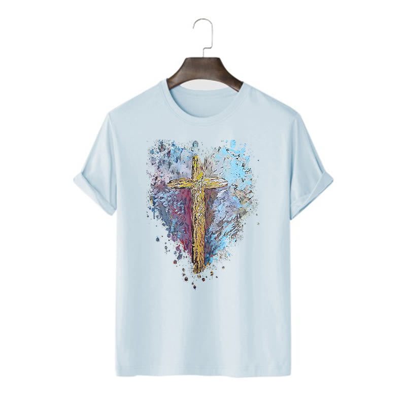 Christianartworkshop Classic Style Cross my Heart Short Sleeve T-shirt - Blue - 2XL - image 18