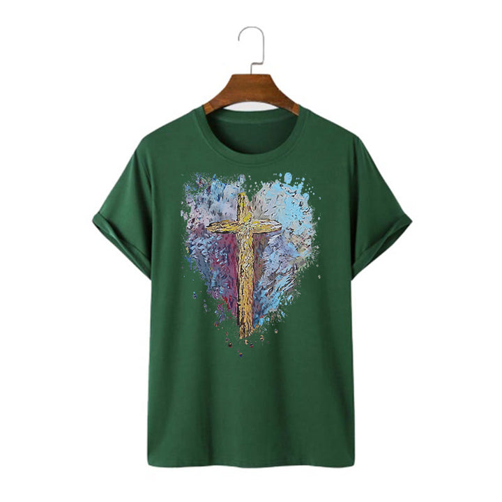 Christianartworkshop Classic Style Cross my Heart Short Sleeve T-shirt - Dark Green - 2XL - image 10