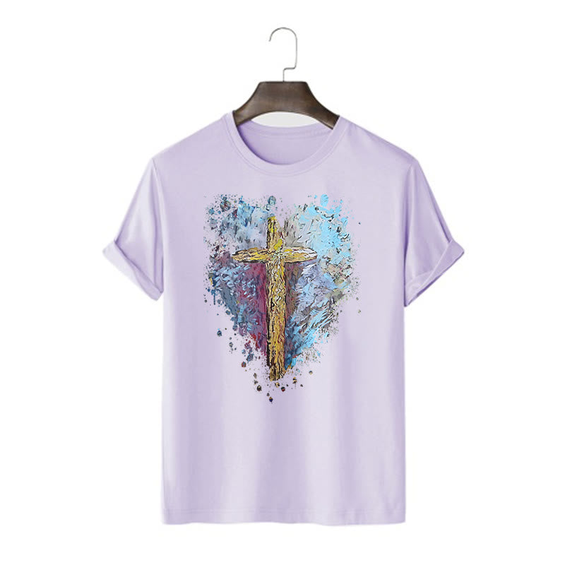 Christianartworkshop Classic Style Cross my Heart Short Sleeve T-shirt - Purple - 2XL - image 15