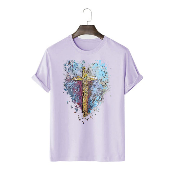 Christianartworkshop Classic Style Cross my Heart Short Sleeve T-shirt - Purple - 2XL - image 15