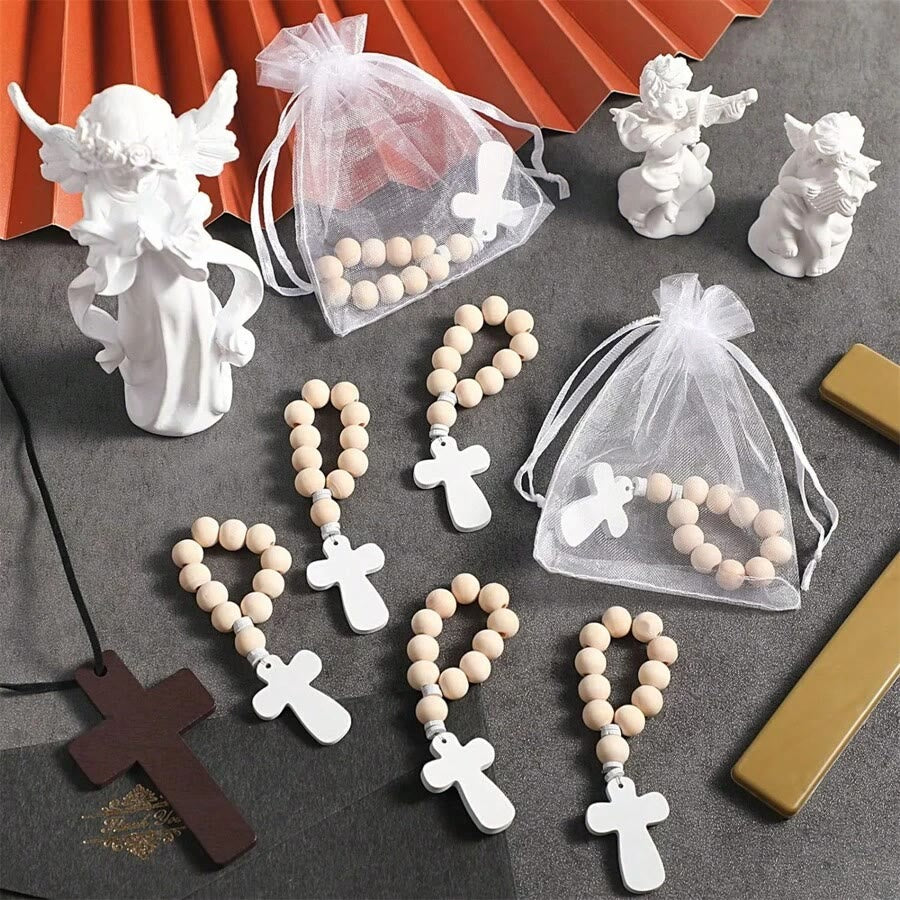 Christianartworkshop Multi-purpose Wooden Finger Pocket Rosary for Baptism Pray Festival Decor - 4pcs/set - White Cross - image 2