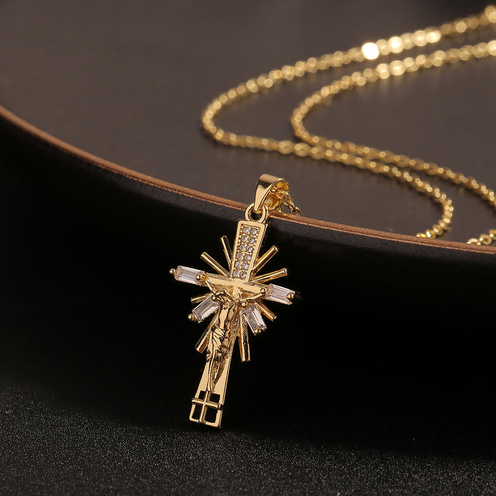 Christianartworkshop Lightweight Luxury Style Crucifix with Diamonds Pendant Necklace - Crucifix Necklace - image 1