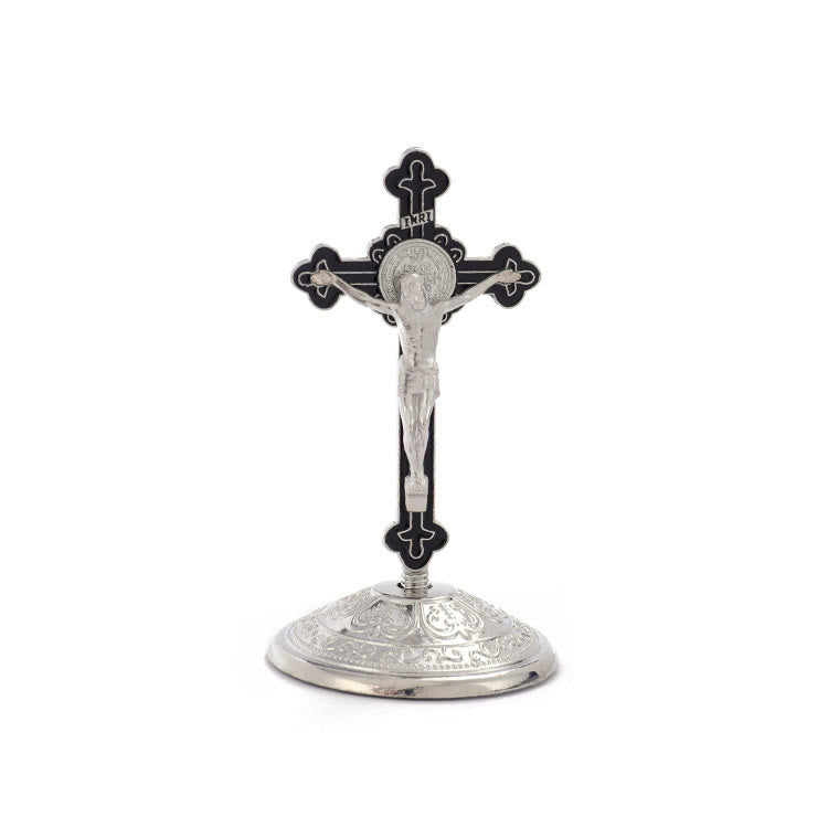Christianartworkshop Classic Style Zinc Alloy Crucifix Stereoscopic Desktop Ornaments - Black-Silver - image 5