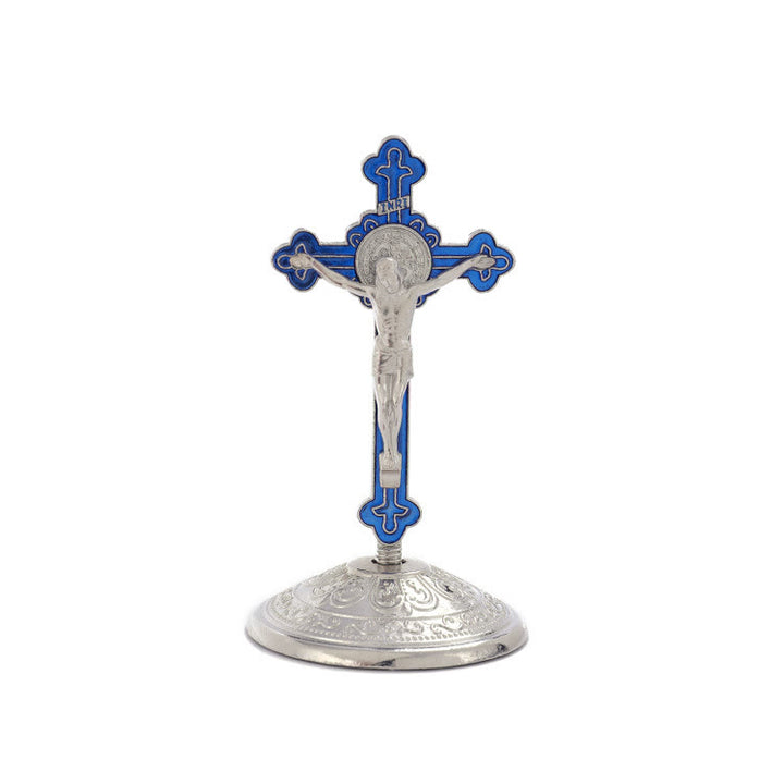 Christianartworkshop Classic Style Zinc Alloy Crucifix Stereoscopic Desktop Ornaments - Blue-Silver - image 4