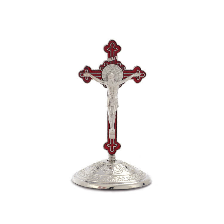 Christianartworkshop Classic Style Zinc Alloy Crucifix Stereoscopic Desktop Ornaments - Red-silver - image 6