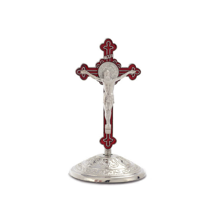 Christianartworkshop Classic Style Zinc Alloy Crucifix Stereoscopic Desktop Ornaments - Red-silver - image 6