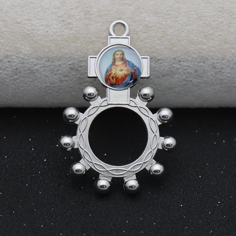 Christianartworkshop 2pcs/set Immaculate Heart of Mary Holy Family Finger Decade Rosary Ring - image 5
