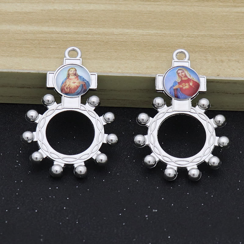 Christianartworkshop 2pcs/set Immaculate Heart of Mary Holy Family Finger Decade Rosary Ring - image 4