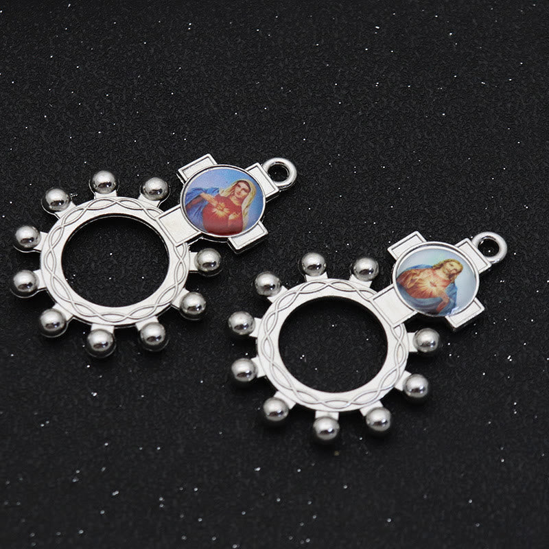 Christianartworkshop 2pcs/set Immaculate Heart of Mary Holy Family Finger Decade Rosary Ring - image 2