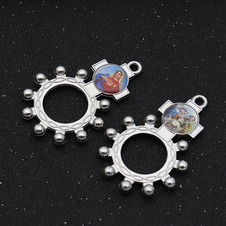 Christianartworkshop 2pcs/set Immaculate Heart of Mary Holy Family Finger Decade Rosary Ring - image 3