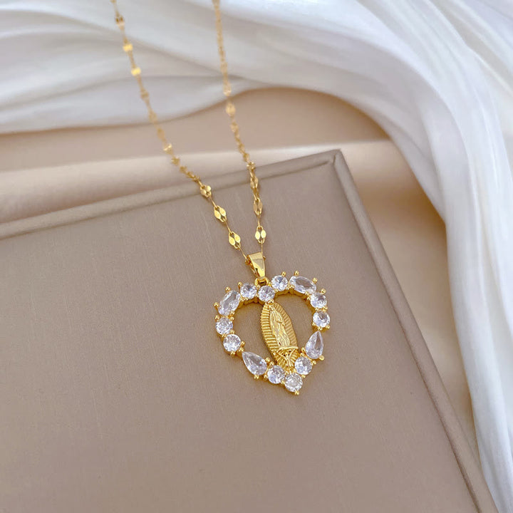 Christianartworkshop Luxury Style Heart-shaped Gemstone Encrusted Our Lady of Guadalupe Pendant Necklace - Our Lady of Guadalupe - image 0