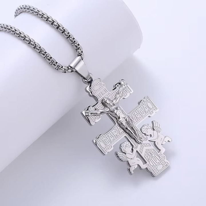 Christianartworkshop Classic Style Retro Crucifix with Angels Pendant Necklace - Silver - image 5