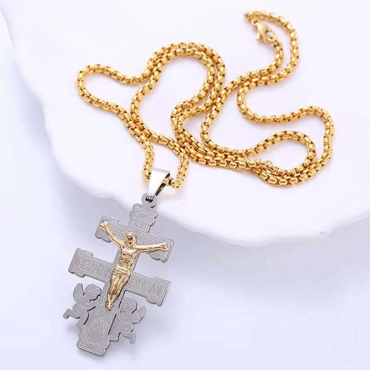 Christianartworkshop Classic Style Retro Crucifix with Angels Pendant Necklace - image 4