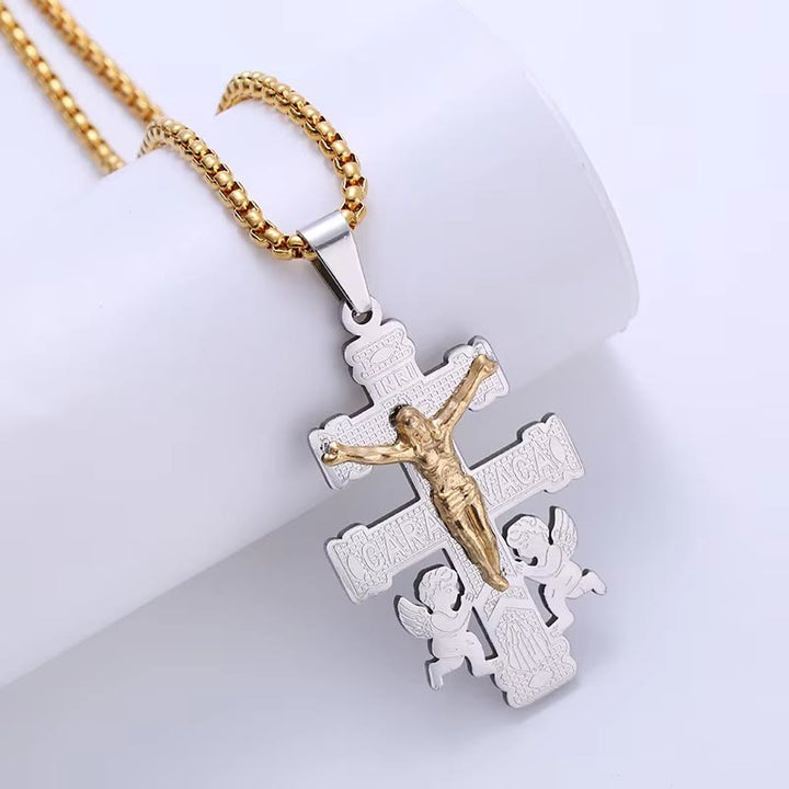 Christianartworkshop Classic Style Retro Crucifix with Angels Pendant Necklace - image 3