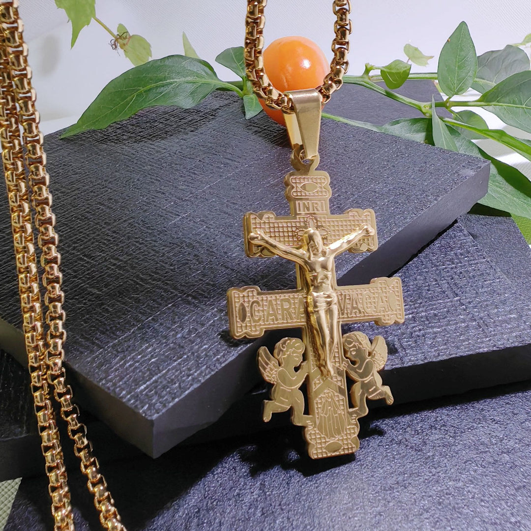 Christianartworkshop Classic Style Retro Crucifix with Angels Pendant Necklace - Golden - image 8