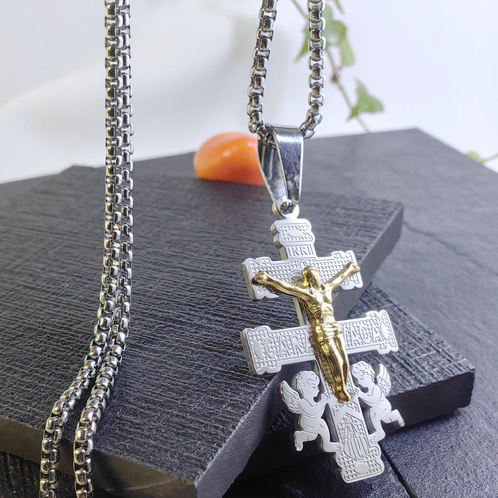 Christianartworkshop Classic Style Retro Crucifix with Angels Pendant Necklace - image 2
