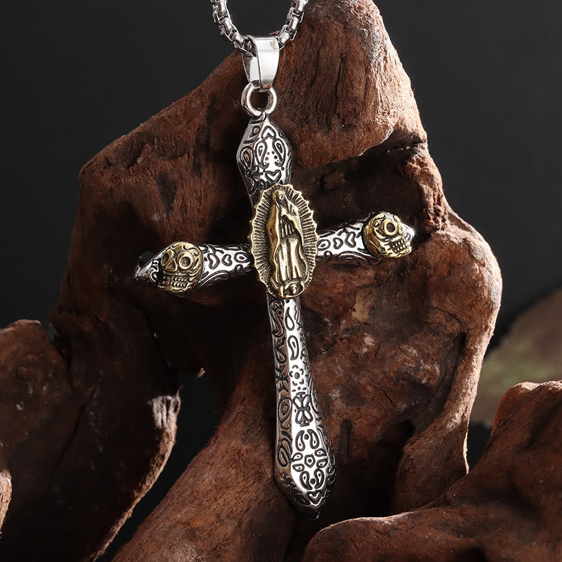 Christianartworkshop Classic Style Retro Crucifix with Our Lady of Guadalupe Pendant Necklace - image 2